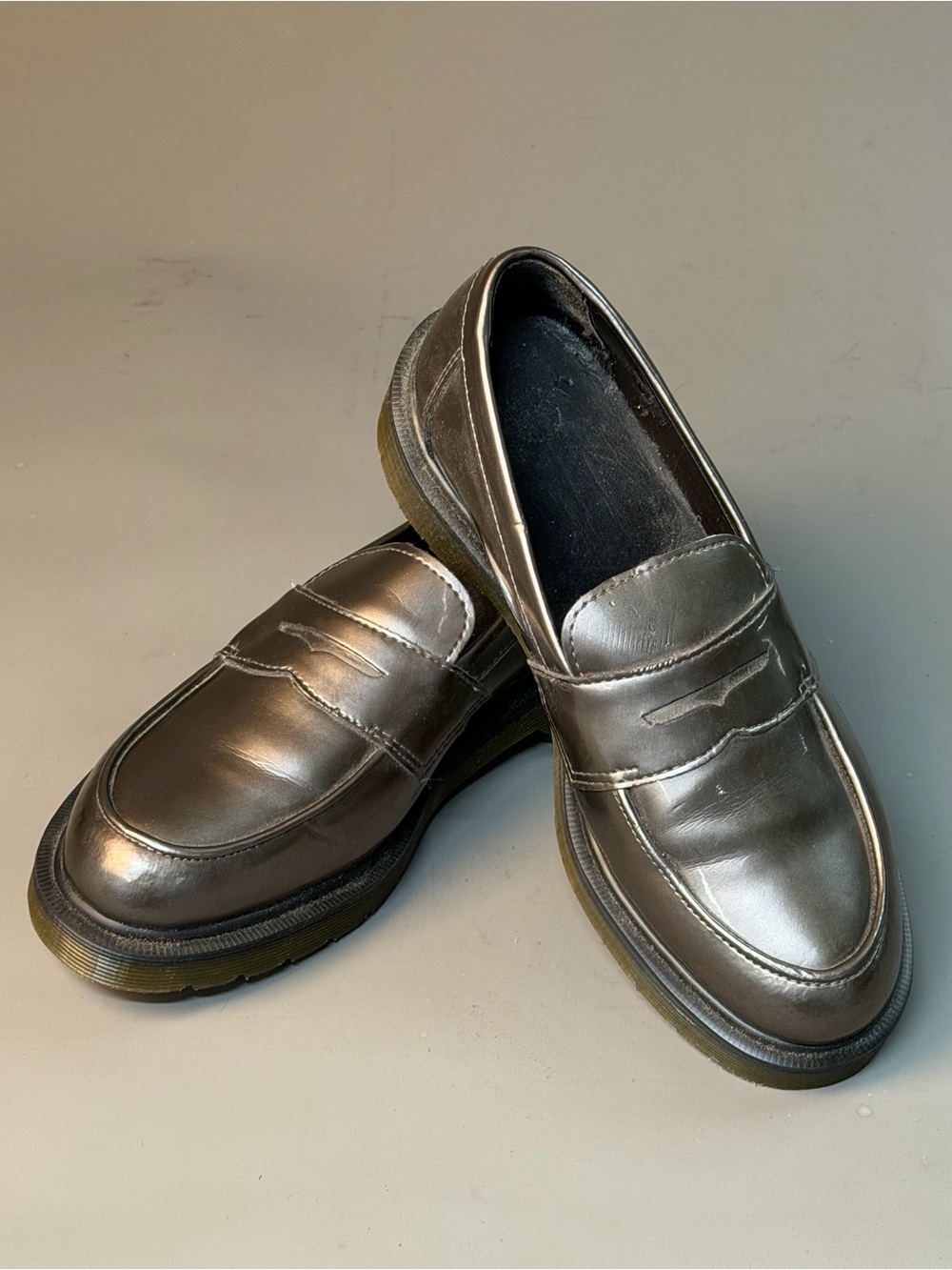 Dr. Martens Women's Metallic Gray Penny Loafers